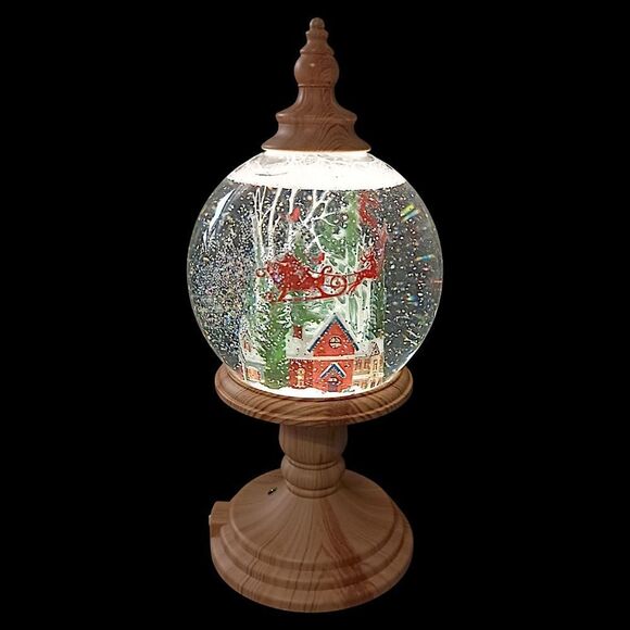 Christmas Snow Globe Lighted Swirling Glitter Santa Claus Reindeer Sleigh Ganz - Picture 10 of 16